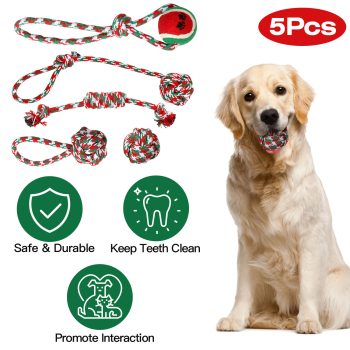 Christmas Cotton Rope Chew Ball for Dog (5-Pack) | Interactive Training & Teething Dog Ball