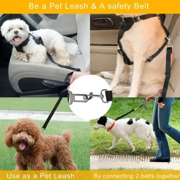 2Pcs Dog Seat Belt Leash | Adjustable Dog Car Safety Harness for Travel | Secure & Tangle-Free