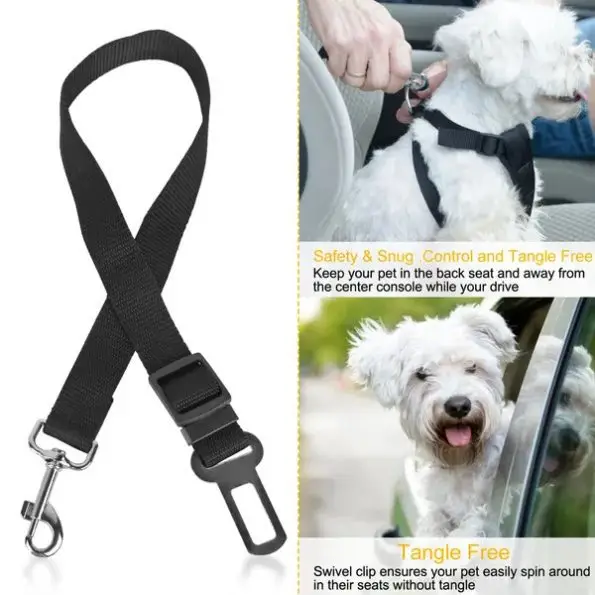 2Pcs Dog Seat Belt Leash – Adjustable Dog Car Safety Harness for Travel | Secure & Tangle-Free